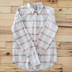 Outerknown Shirt Mens Medium Beige Blue Plaid Organic Cotton Button Up Casual